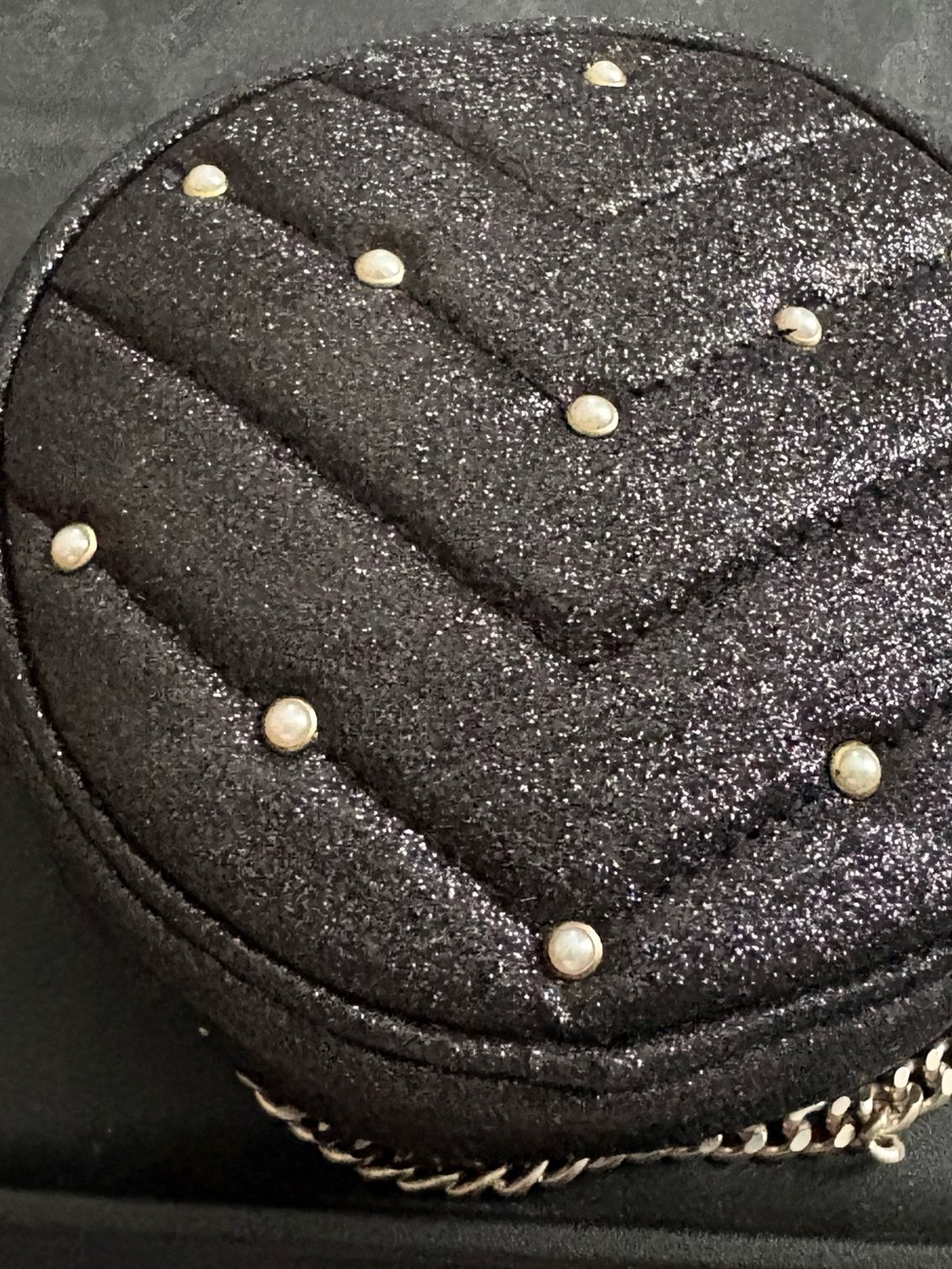 The Children's Place Black Glitter Quilted Round Crossbody with Pearl Studs